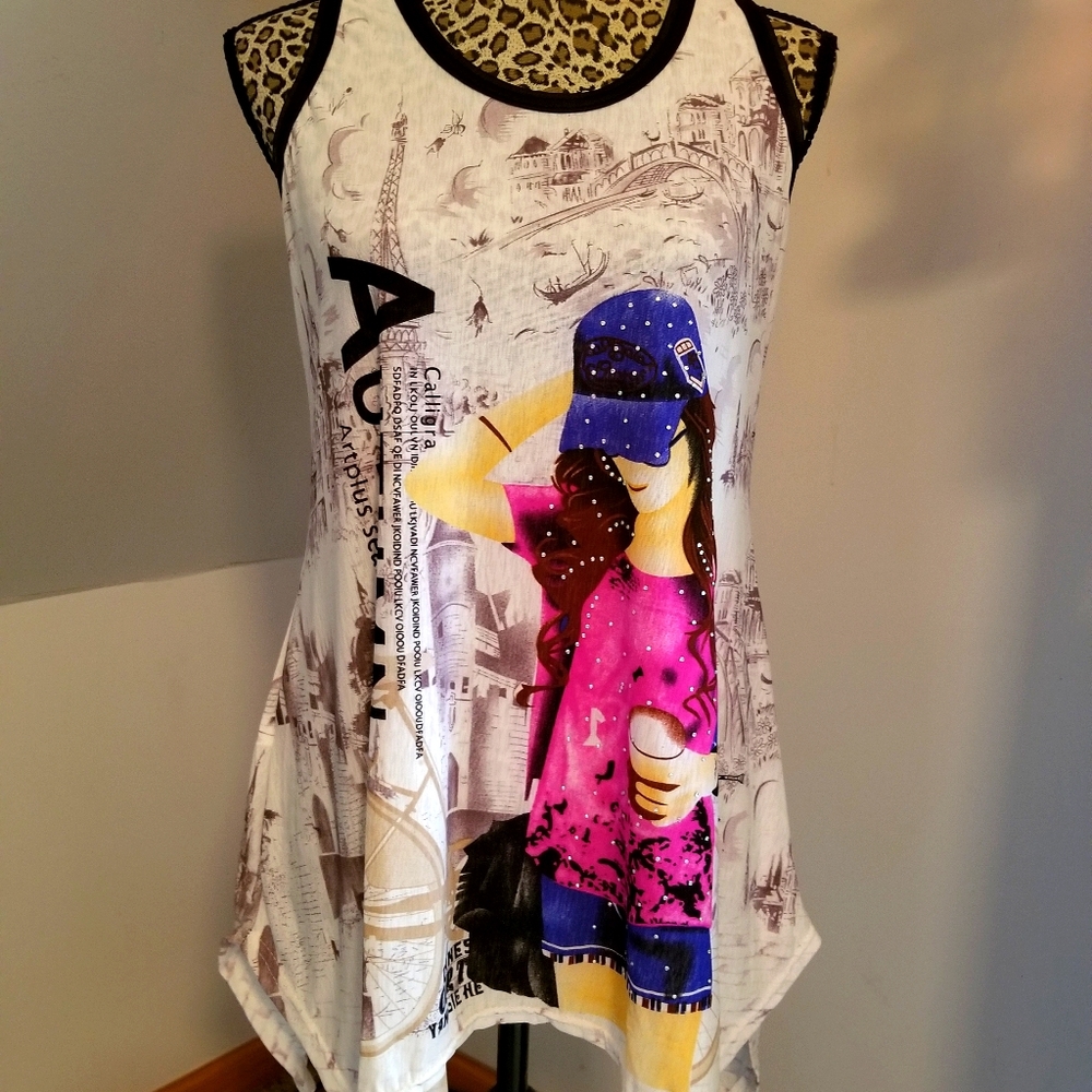 Gorgeous bling, flowy, racerback summer top.